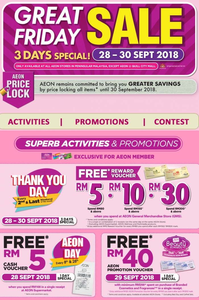 Aeon The Great Friday Sale - Free Voucher Up To RM30 Cash Value