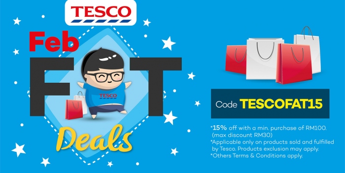Tesco Feb Fat Deals @ Lazada.com.my - 15% OFF Online Purchase of RM100 or more