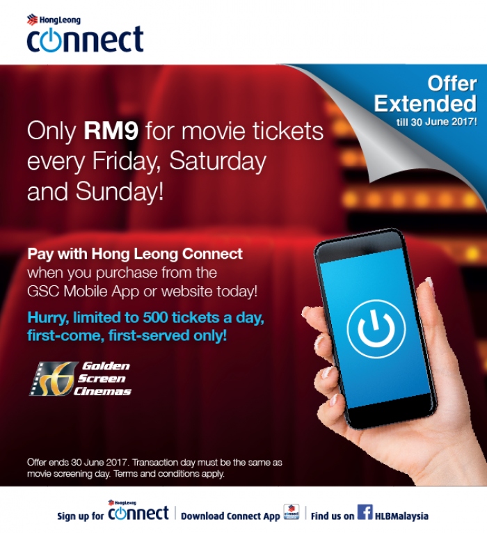 Only RM9 for GSC Movie Tickets Every Friday, Saturday & Sunday via Hong Leong Connect