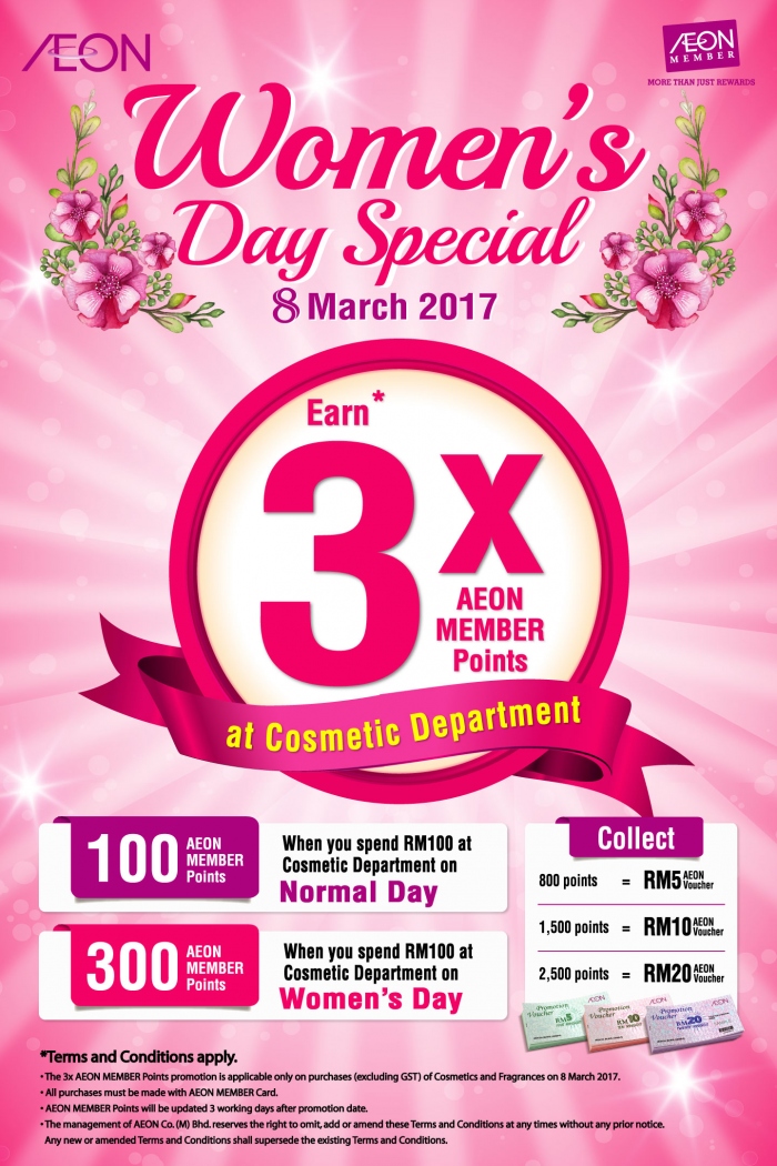 3X AEON Member Points For Purchase of Cosmetics & Frangrances on Women