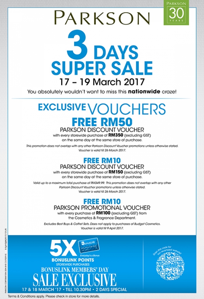 Parkson Stores 3 Days Super Sale with 5X Bonuslink Points