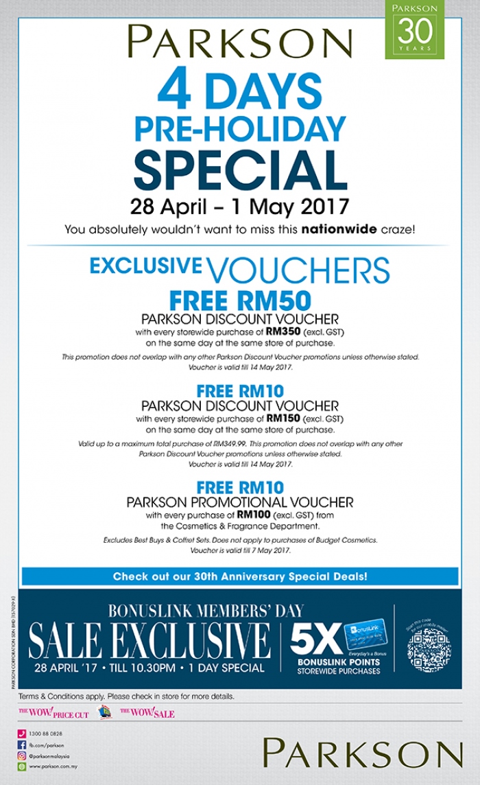 Parkson 4-Days Pre-Holiday Special