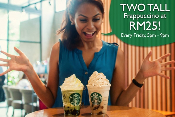 Two Tall Frappuccino for only RM25 @ Starbucks on Every Friday of June 2017