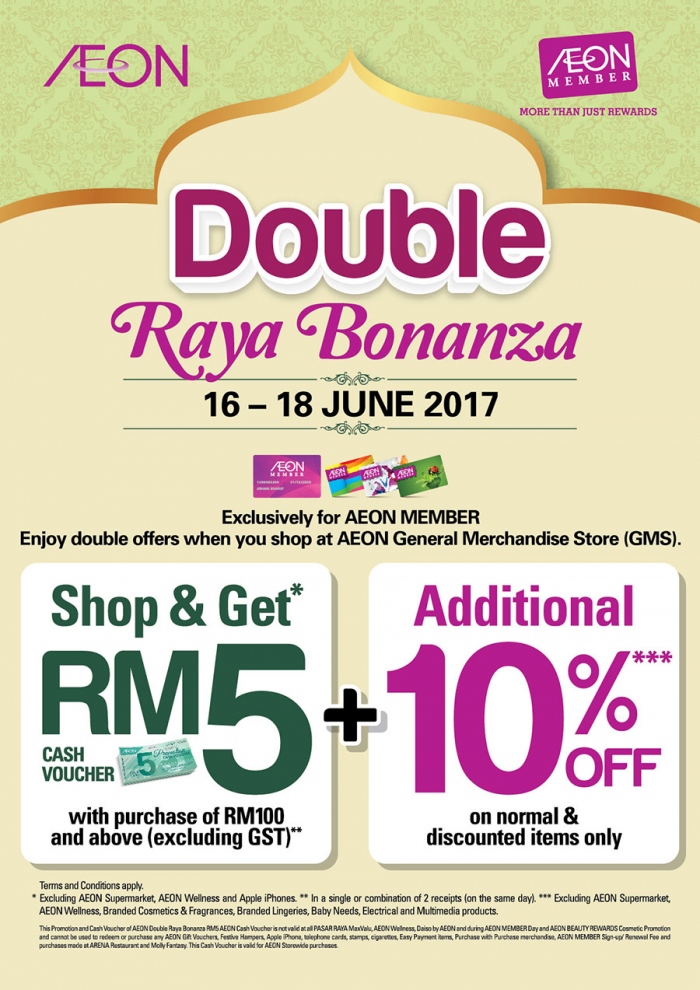 AEON Double Raya Bonanza - Additional 10% OFF + RM5 Voucher