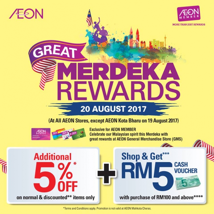 AEON Merdeka Rewards - Additional 5% OFF + RM5 Voucher