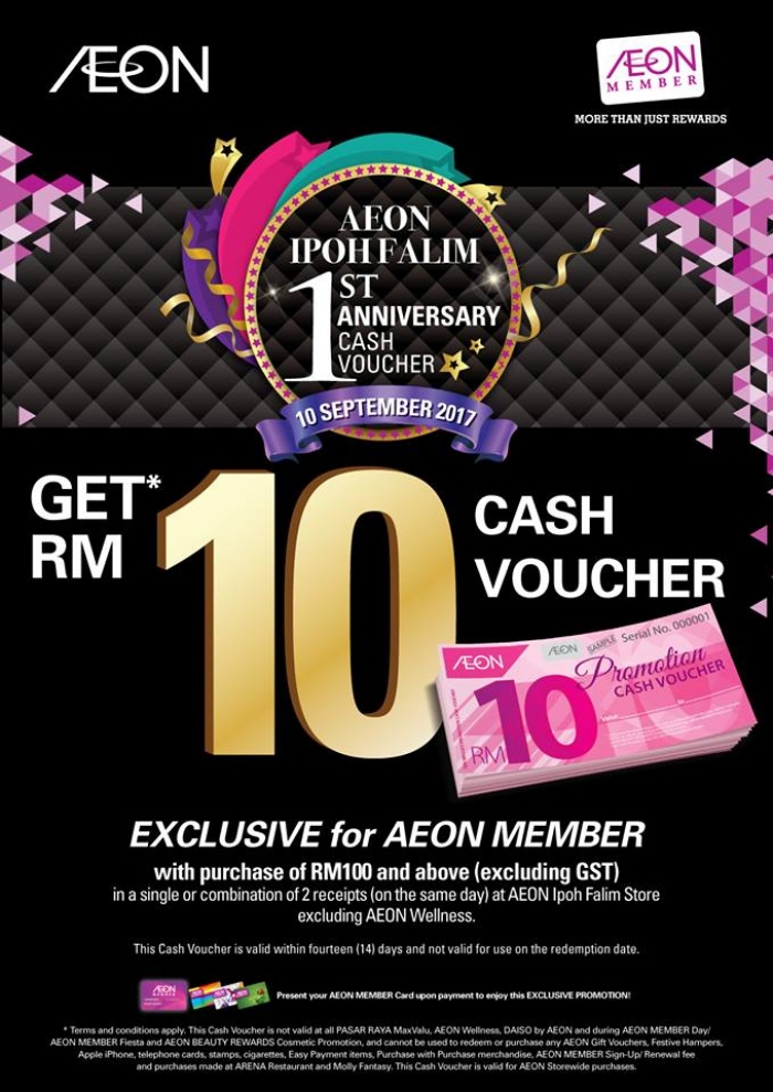 AEON Ipoh Falim 1st Anniversary - RM10 Cash Voucher