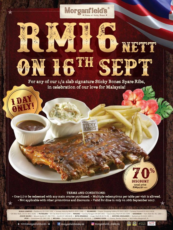Morganfields's Malaysian Day Love - Only RM16 for Sticky Bones Spare Ribs