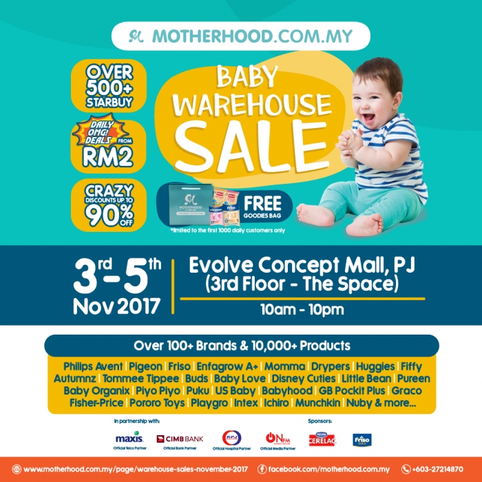 Motherhood.com.my Warehouse Sale: 3-5 Nov 2017 @ Evolve Concept Mall (3rd Floor)