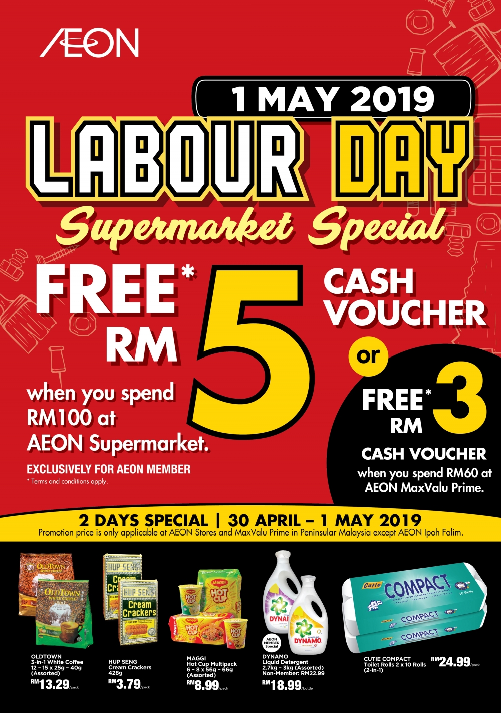 AEON Labour Day Supermarket Special - Free RM5 Voucher on Purchase