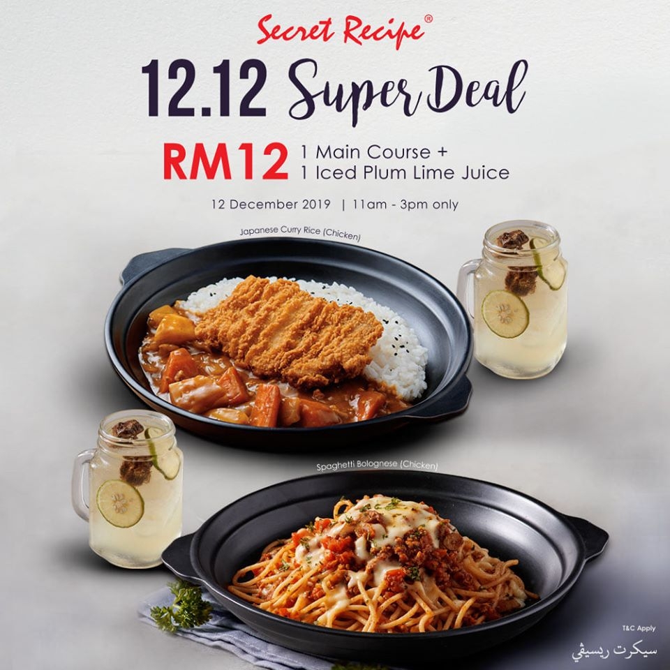 Secret Recipe 12.12 Deal - Main Course + Iced Plum Lime Juice only RM12